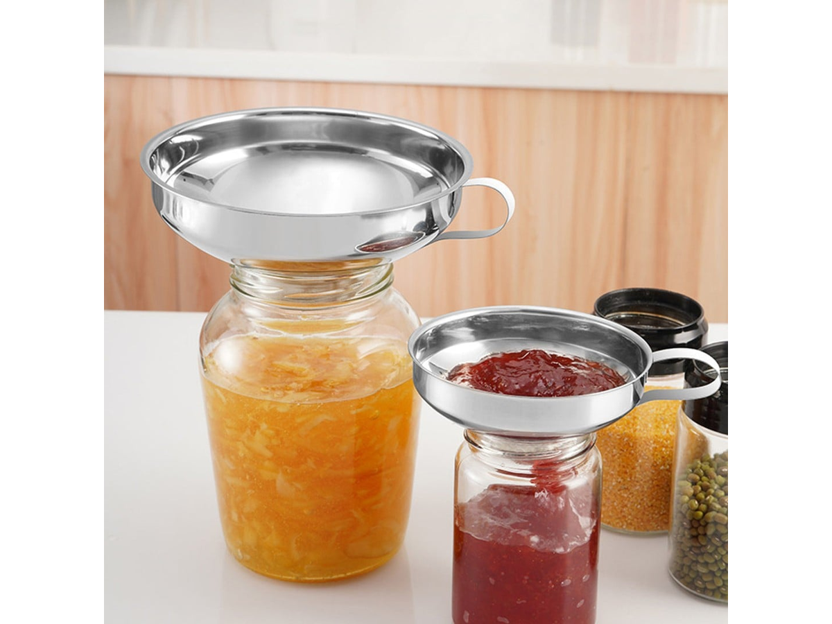 Canning Funnel Set 4PCS Stainless Steel Kitchen Funnels with Preserving Jar Clip