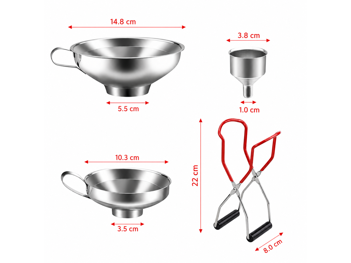 Canning Funnel Set 4PCS Stainless Steel Kitchen Funnels with Preserving Jar Clip