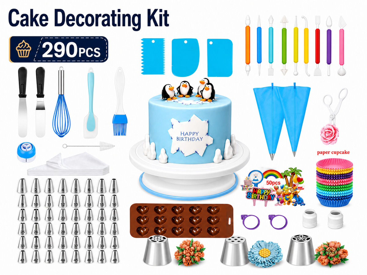 Cake Decorating Kit 290PCS with Rotating Turntable