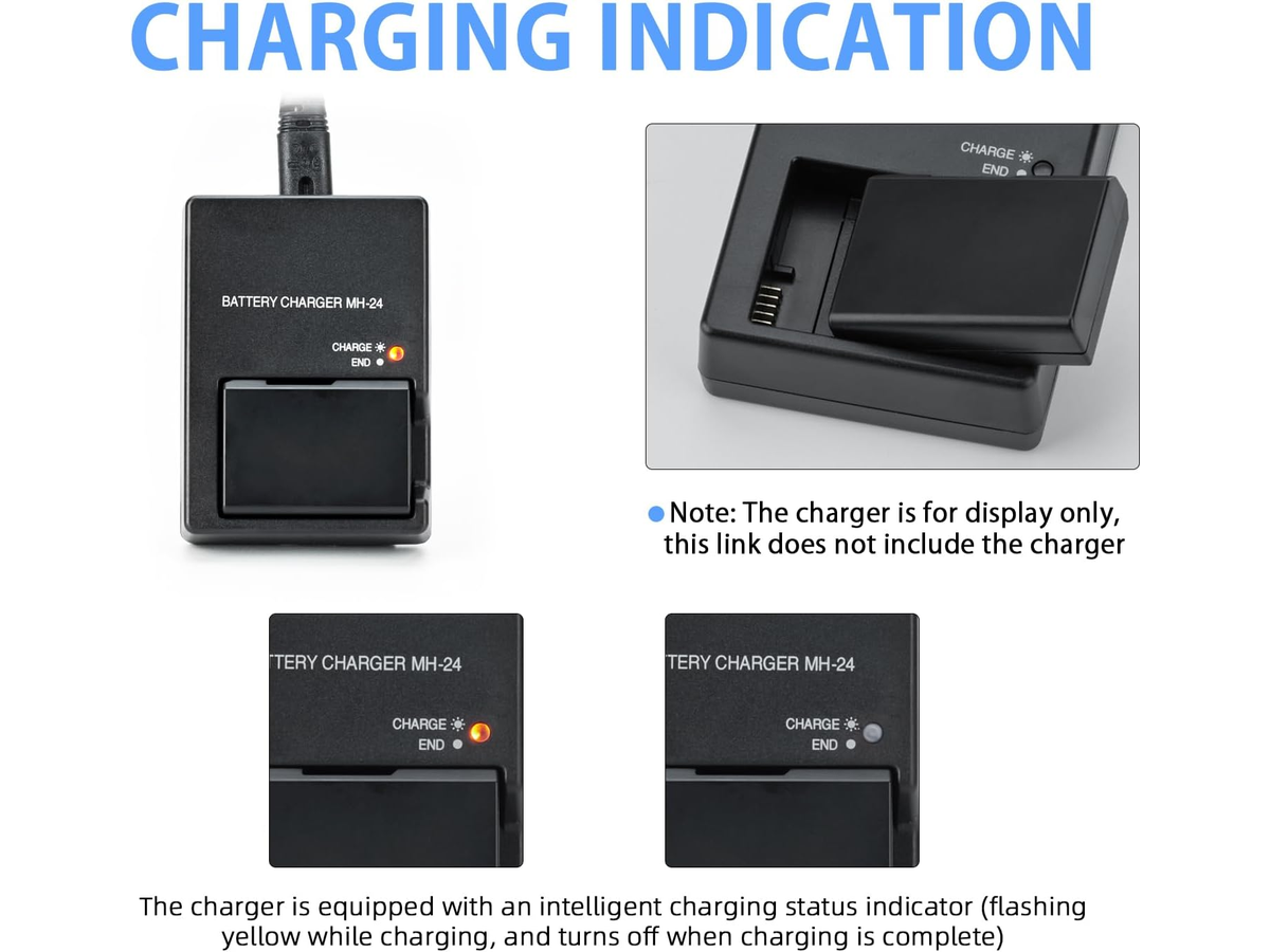 Battery Charger for Nikon MH-24 Compatible with EN-EL14 and EN-EL14A Batteries