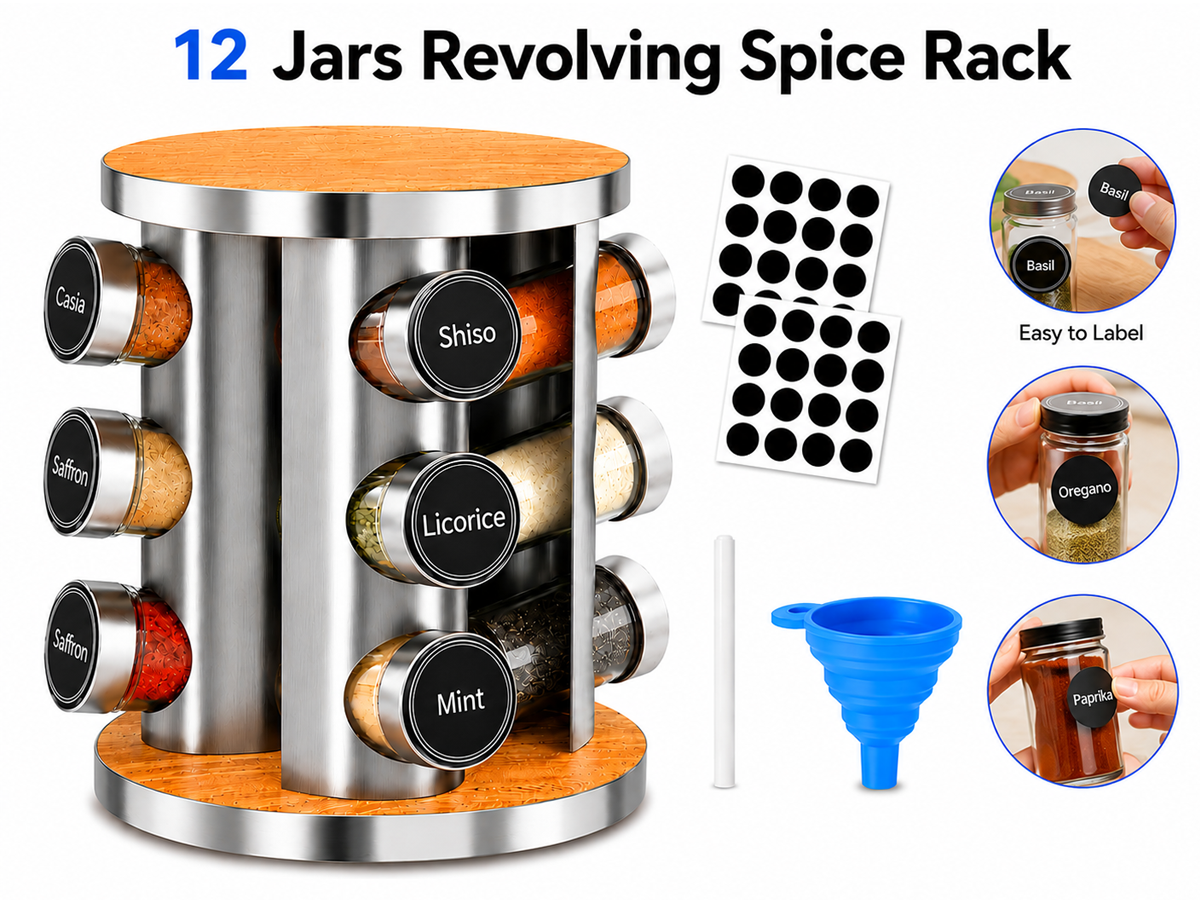 Spice Rack Stand Carousel Rotating Spice Rack Stand Glass 12 Jars