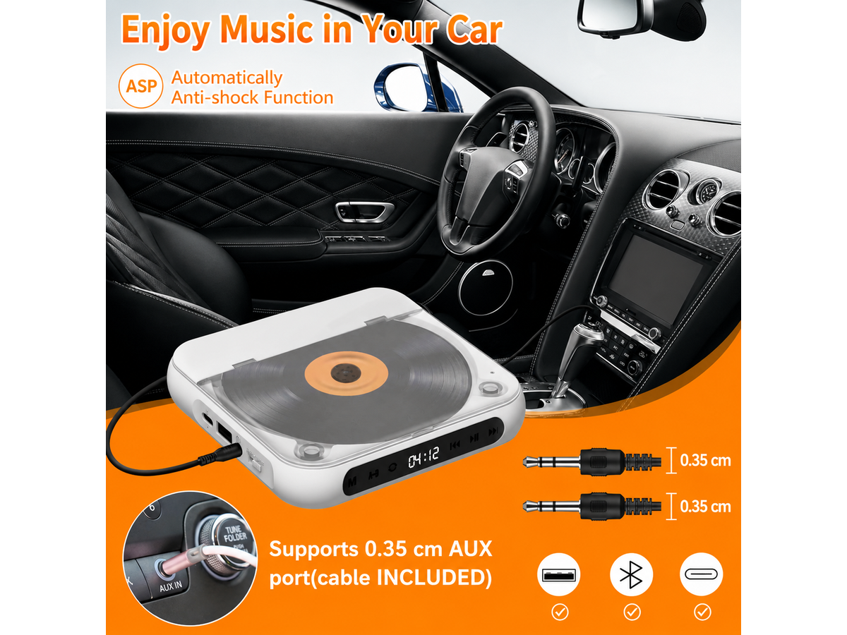 Portable CD Player with Bluetooth Rechargeable CD Player with 1200mAh Battery