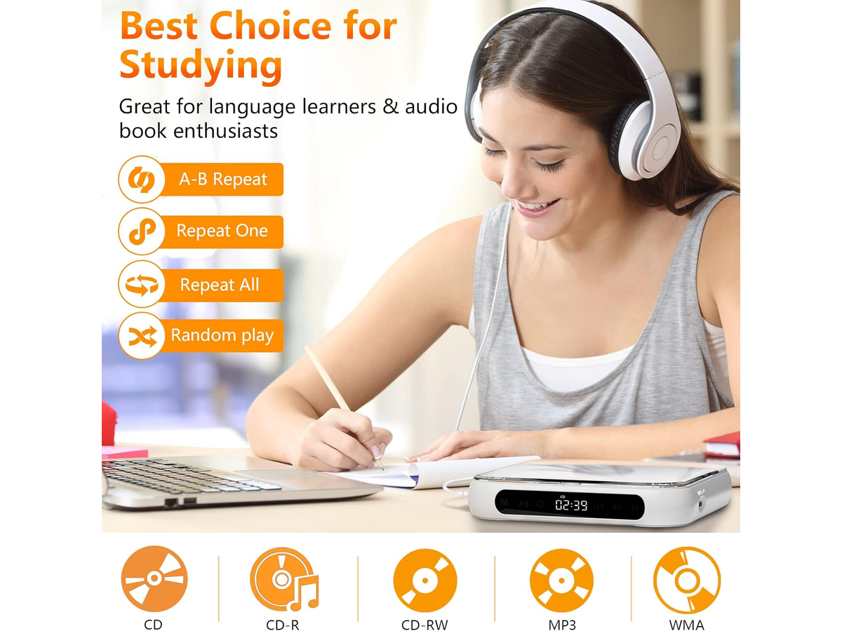 Portable CD Player with Bluetooth Rechargeable CD Player with 1200mAh Battery