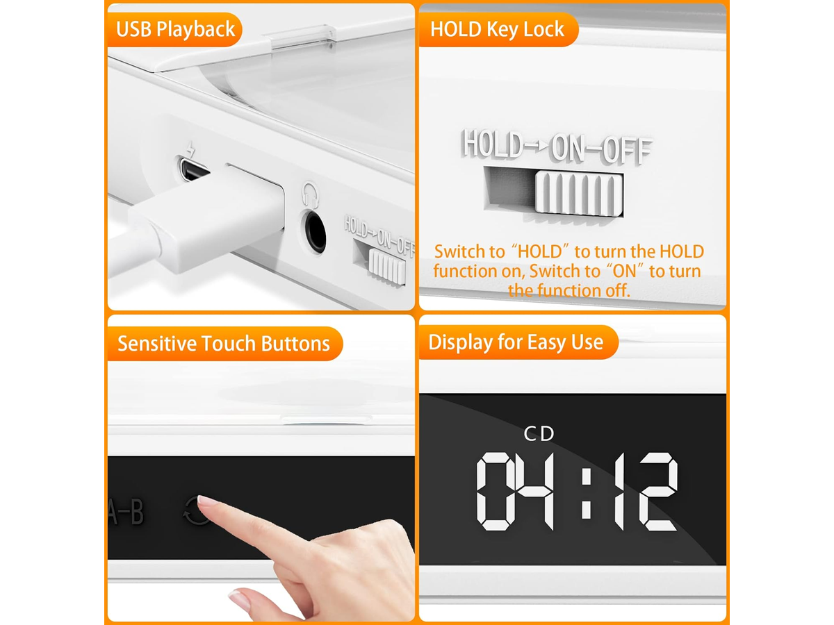 Portable CD Player with Bluetooth Rechargeable CD Player with 1200mAh Battery