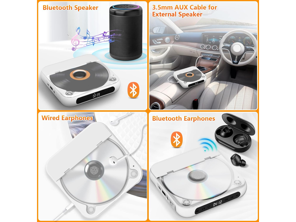 Portable CD Player with Bluetooth Rechargeable CD Player with 1200mAh Battery