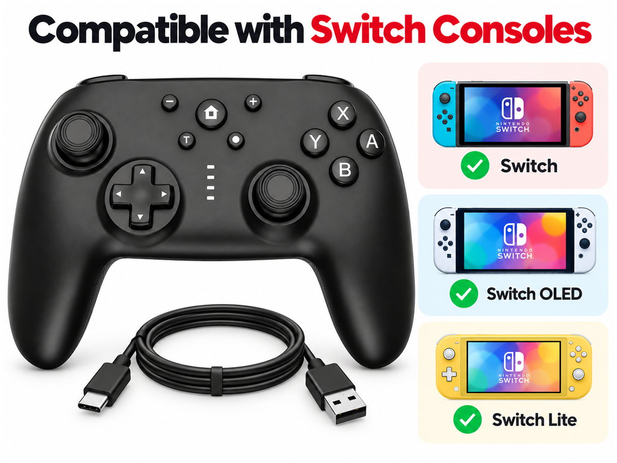 Wireless Game Controller for Switch OLED Lite Gyroscope Turbo Dual Motor Rechargeable