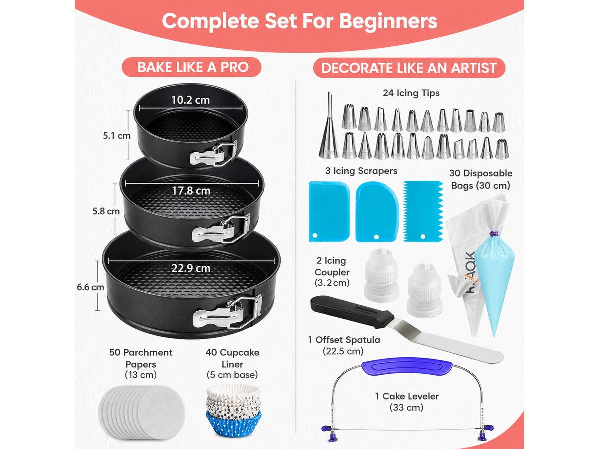 Cake Decorating Kit Baking Tool 150 Piece Baking Set with Springform Cake Pans
