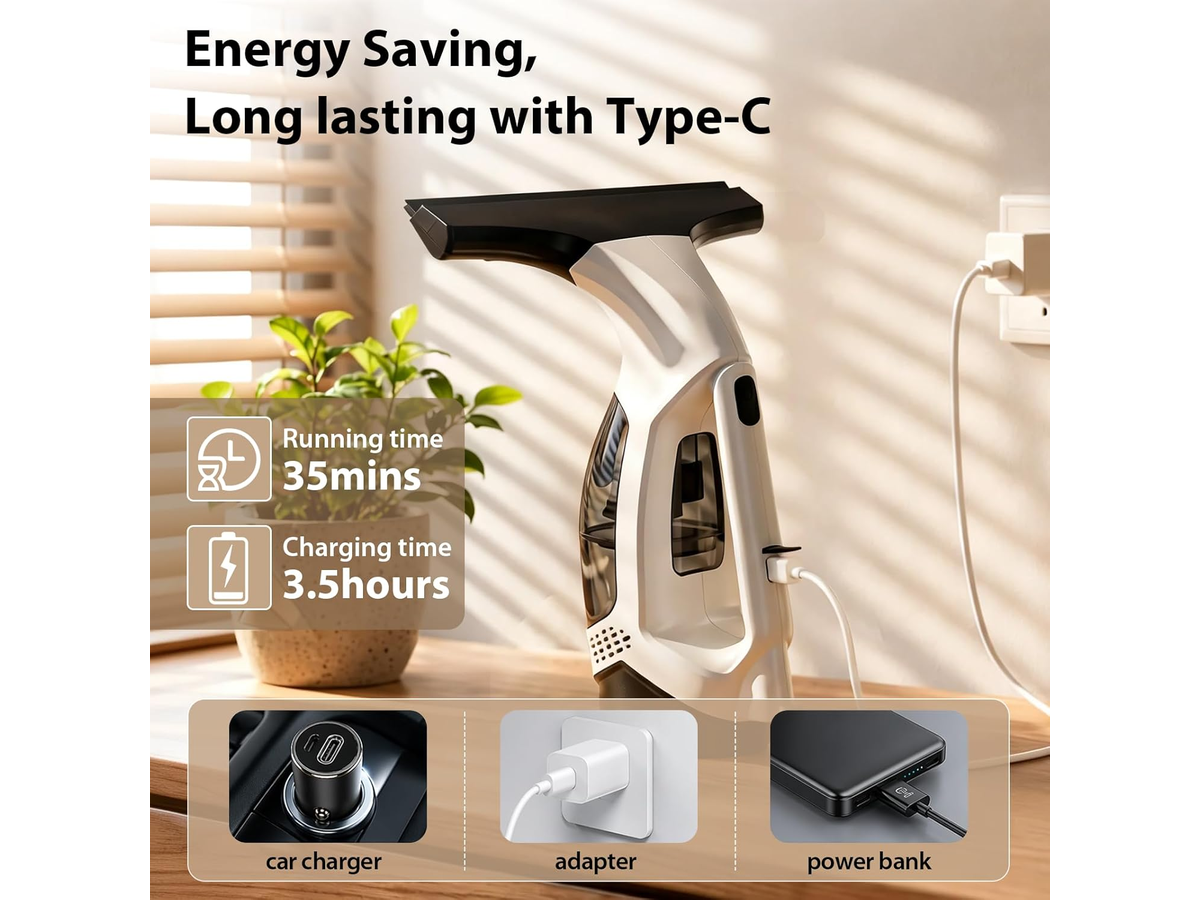 Electric Window Cleaner Cordless Window Vacuum Squeegee with Extension Pole