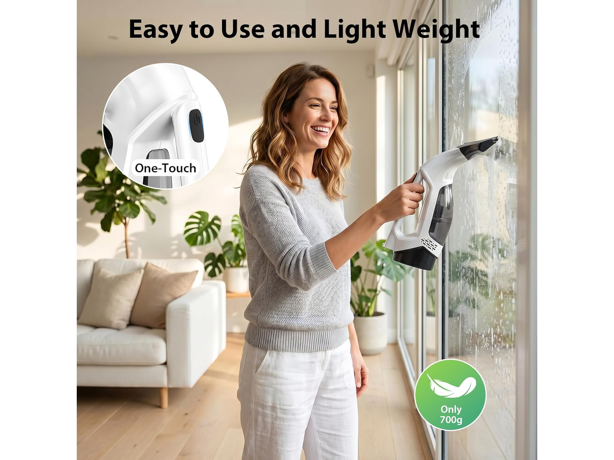 Electric Window Cleaner Cordless Window Vacuum Squeegee with Extension Pole