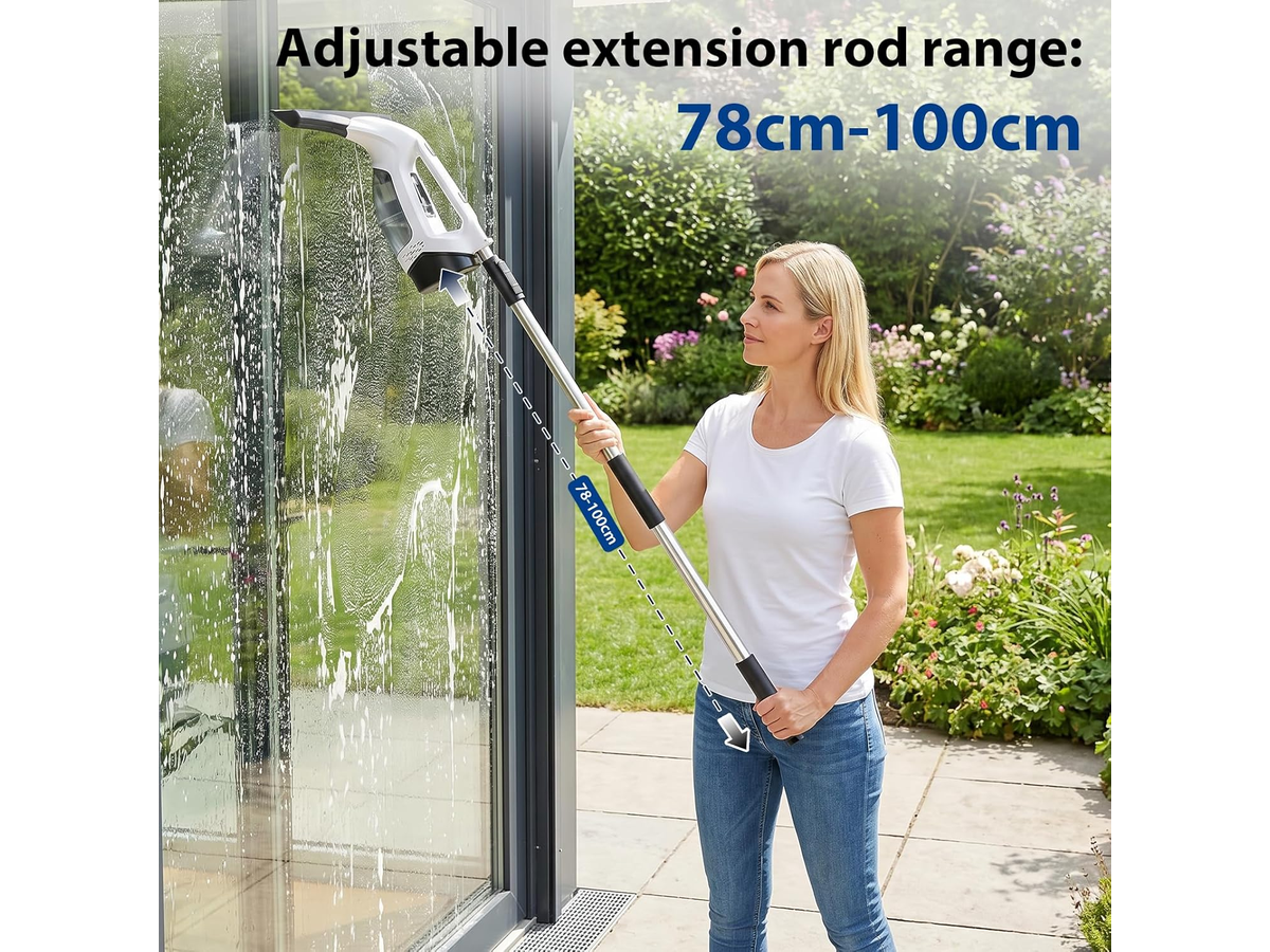 Electric Window Cleaner Cordless Window Vacuum Squeegee with Extension Pole