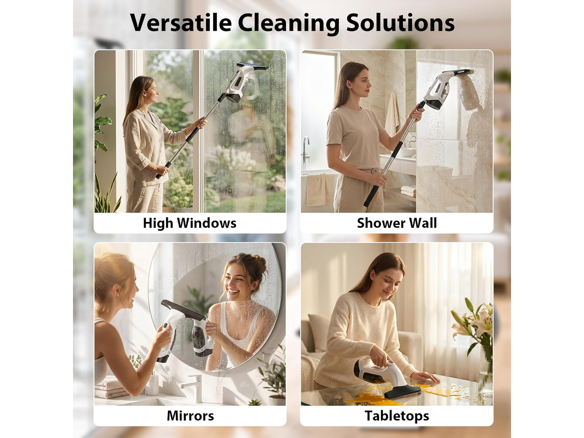 Electric Window Cleaner Cordless Window Vacuum Squeegee with Extension Pole