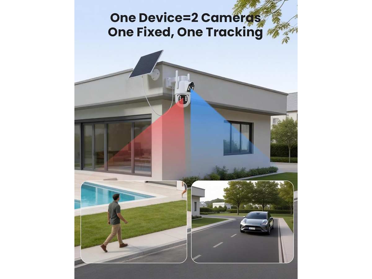 Auto Tracking Wireless Solar Security Camera 4MP Dual Lens