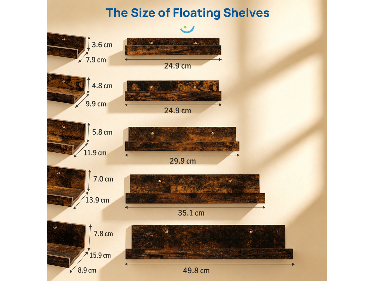 Wall Shelf Floating Shelves Set of 5 Rustic Brown U Shaped MDF Display Storage Shelves