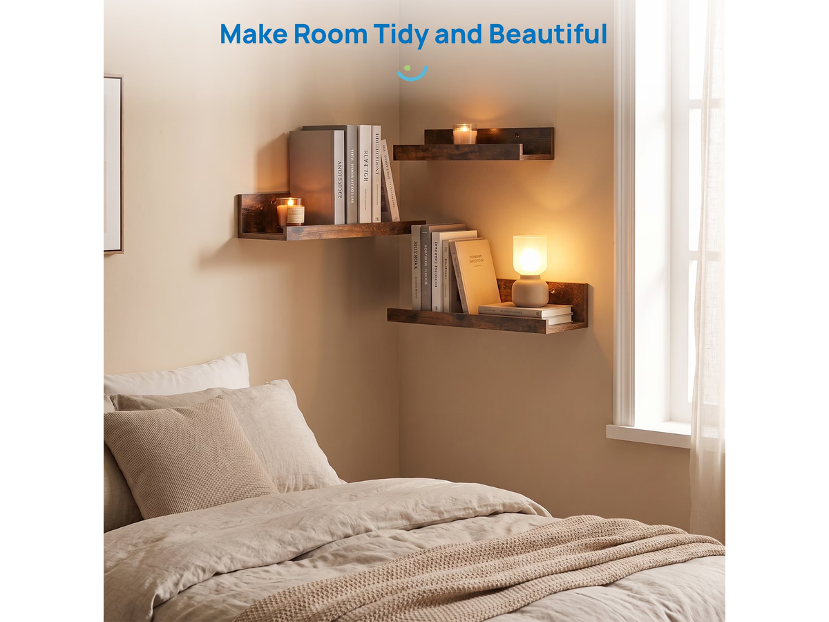 Wall Shelf Floating Shelves Set of 5 Rustic Brown U Shaped MDF Display Storage Shelves