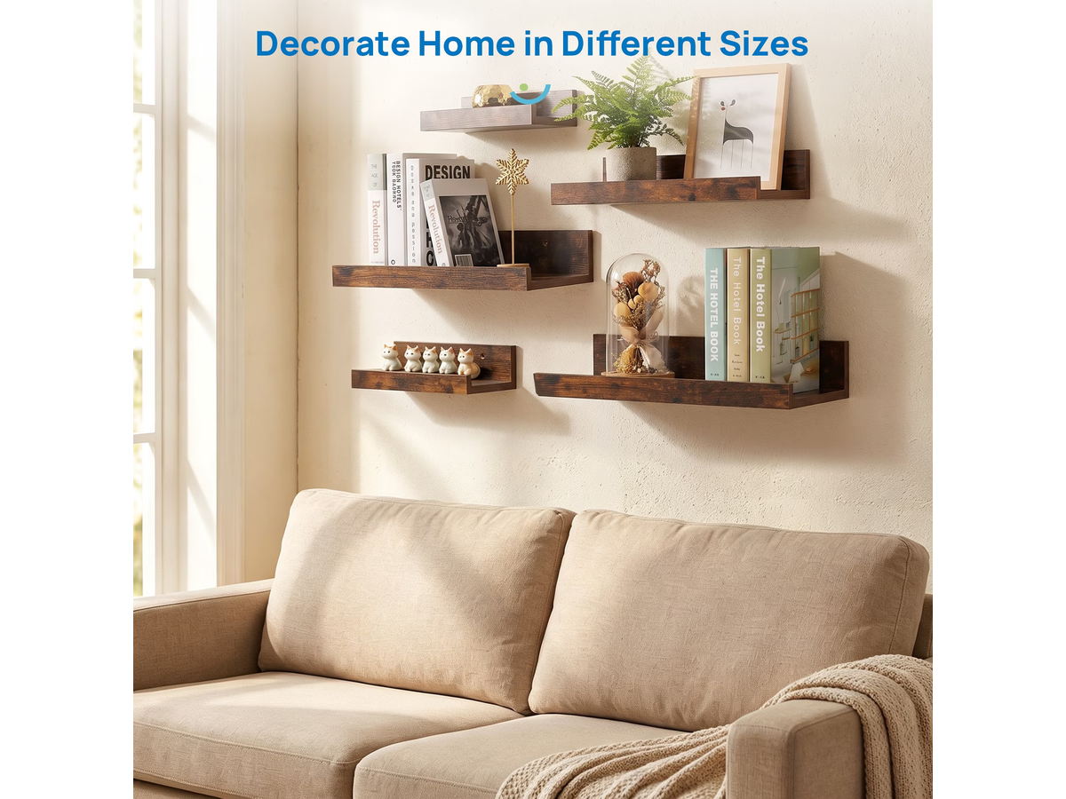 Wall Shelf Floating Shelves Set of 5 Rustic Brown U Shaped MDF Display Storage Shelves