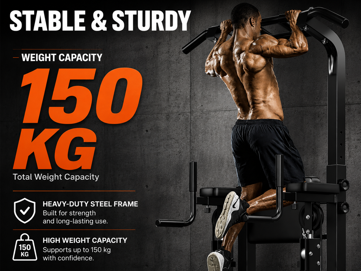 Power Tower Pull Up Bar Adjustable Multi Function Dip Station with Support Pad