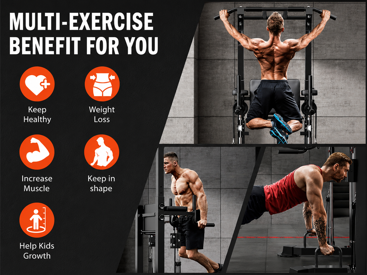 Power Tower Pull Up Bar Adjustable Multi Function Dip Station with Support Pad
