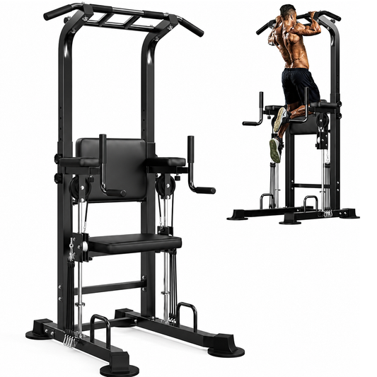 Power Tower Pull Up Bar Adjustable Multi Function Dip Station with Support Pad