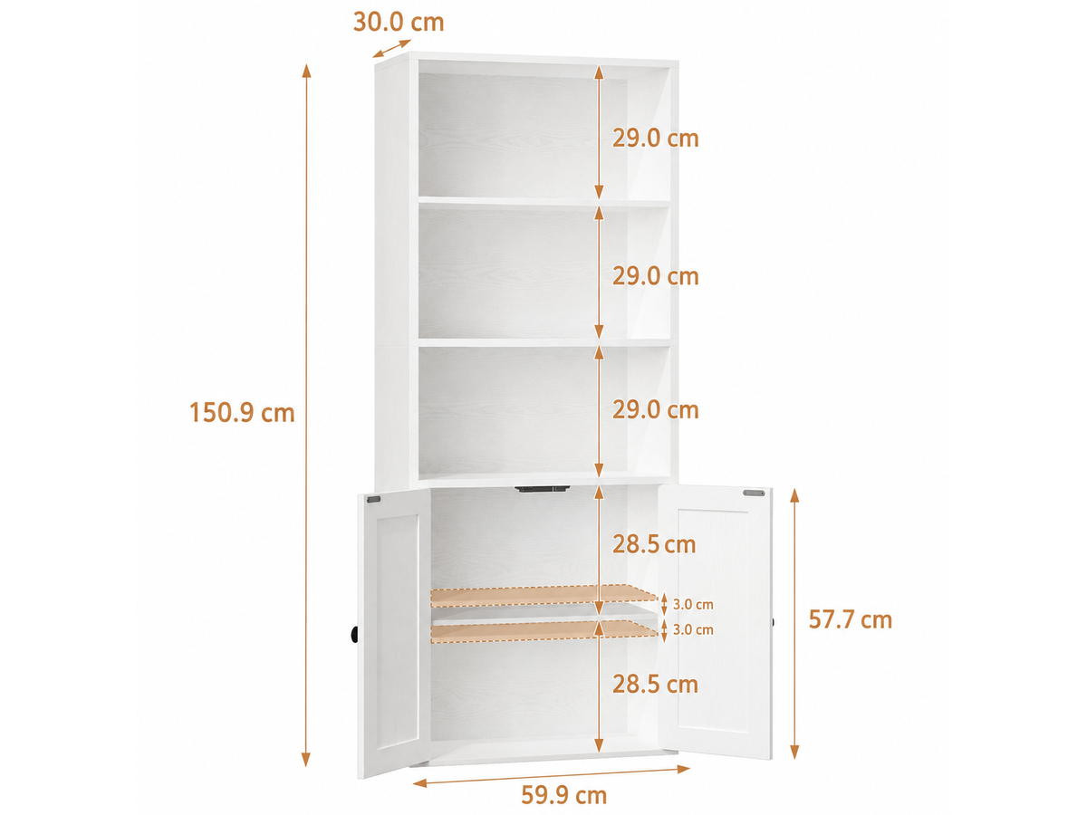 Bookcase with Doors 5 Tier Farmhouse Storage Cabinet Bookshelf