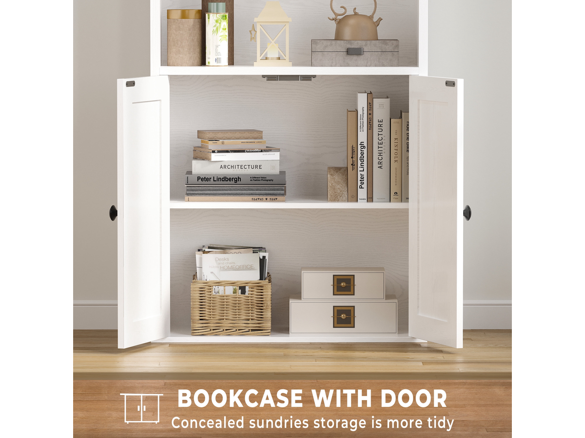 Bookcase with Doors 5 Tier Farmhouse Storage Cabinet Bookshelf