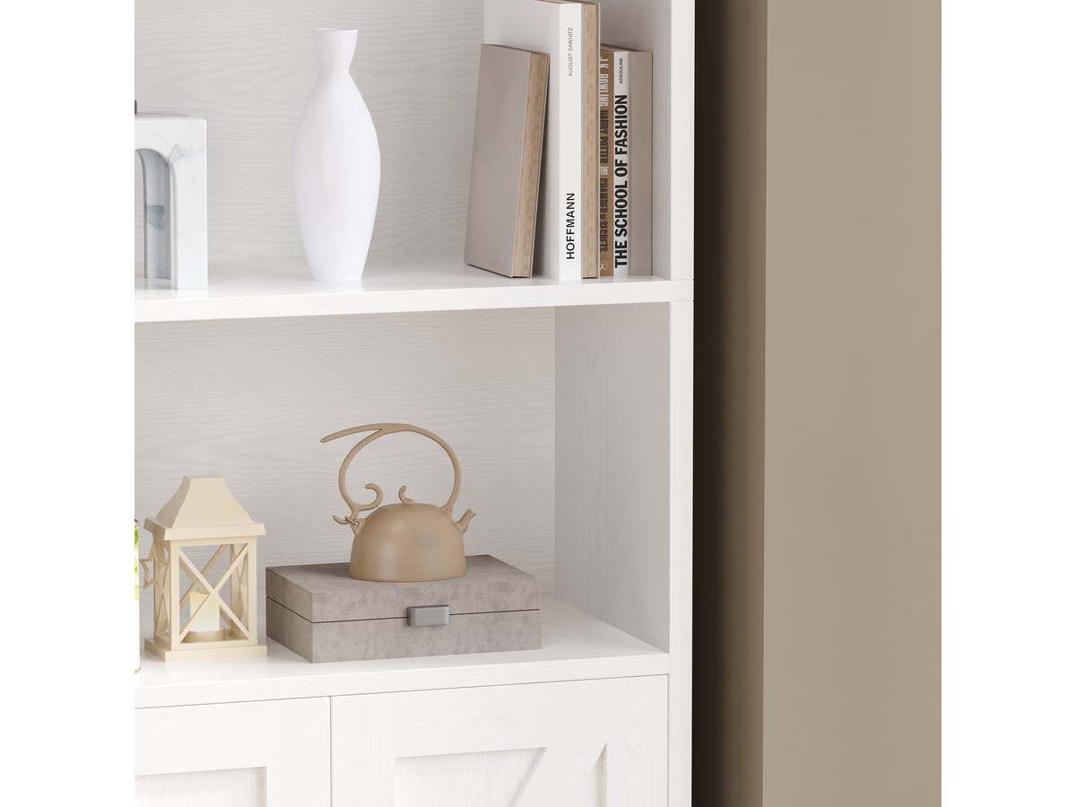 Bookcase with Doors 5 Tier Farmhouse Storage Cabinet Bookshelf