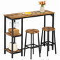 Bar Table Set 3 Piece Counter Height Dining Table with 2 Stools Storage Shelves