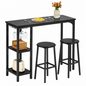 Bar Table Set 3 Piece Counter Height Dining Table with 2 Stools Storage Shelves