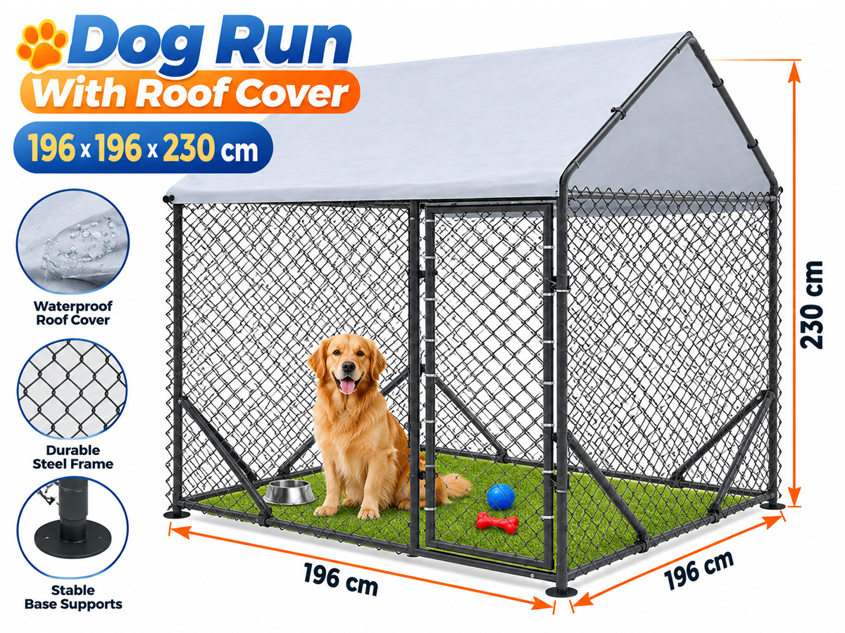 Dog Run Outdoor Kennel with Roof Cover 196 X 196 X 230 CM