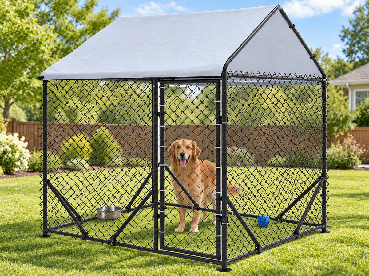 Dog Run Outdoor Kennel with Roof Cover 196 X 196 X 230 CM