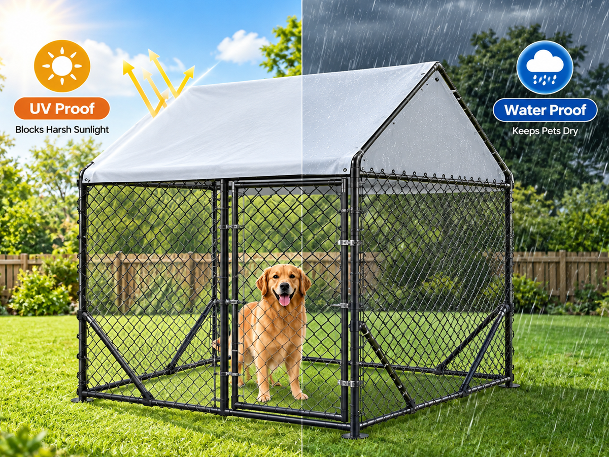 Dog Run Outdoor Kennel with Roof Cover 196 X 196 X 230 CM
