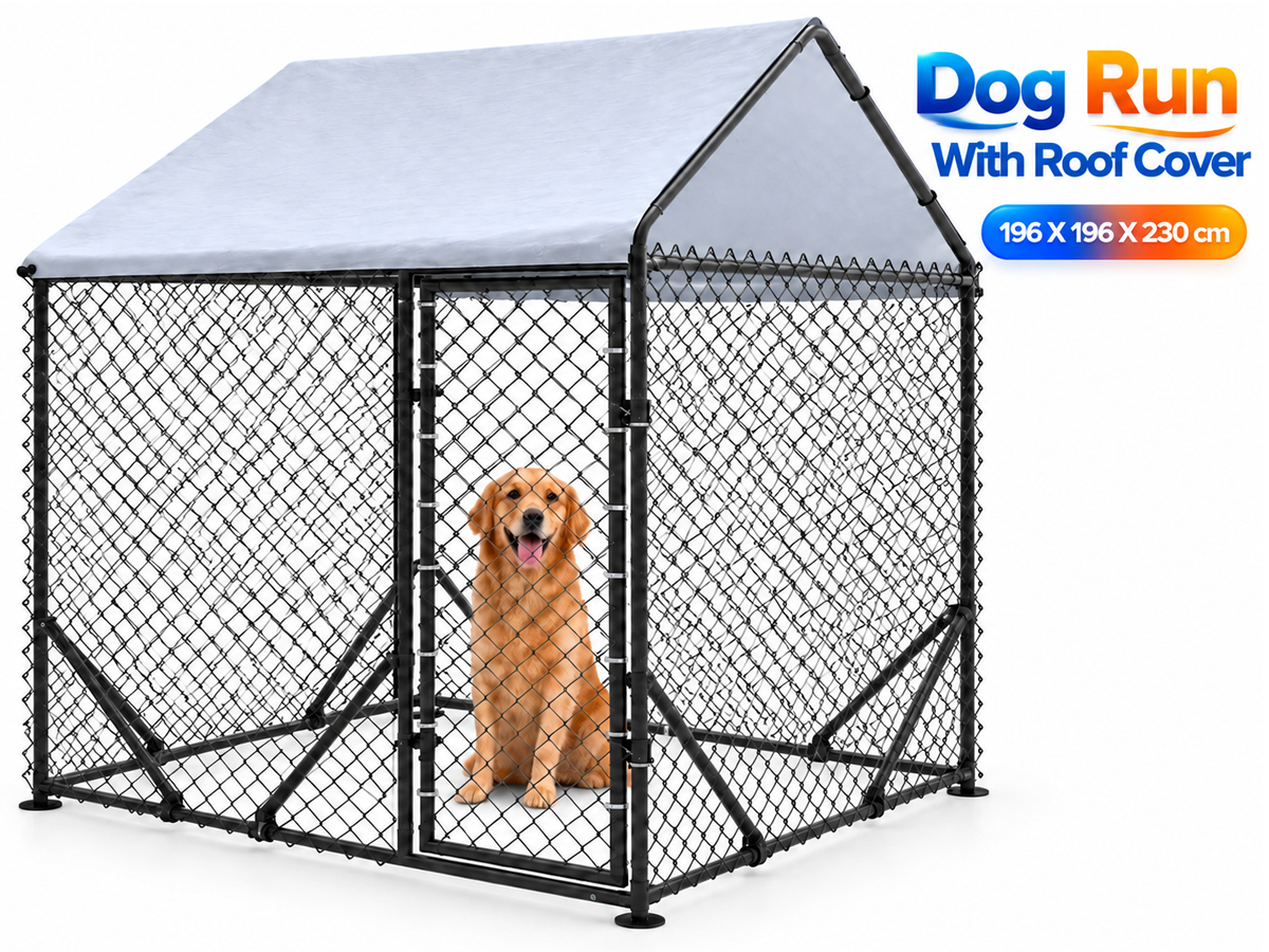 Dog Run Outdoor Kennel with Roof Cover 196 X 196 X 230 CM