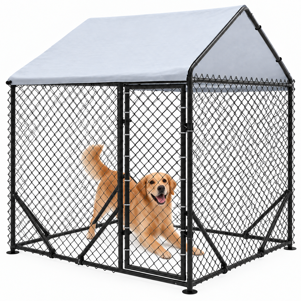 Dog Run Outdoor Kennel with Roof Cover 196 X 196 X 230 CM