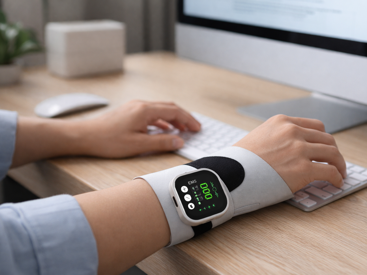 Electric Wrist Massager Cordless EMS Pulse Therapy Wrist Brace with LCD Display