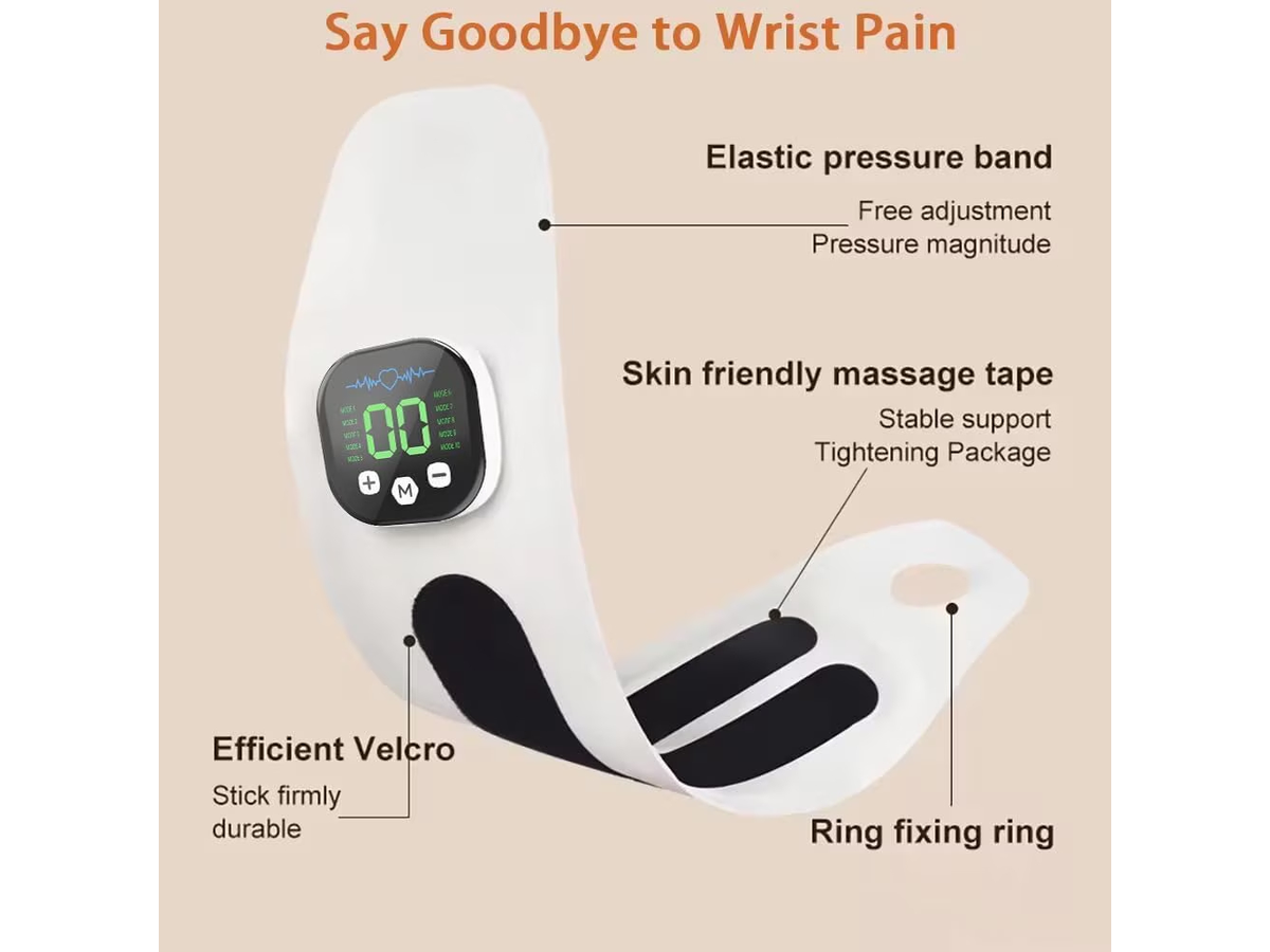 Electric Wrist Massager Cordless EMS Pulse Therapy Wrist Brace with LCD Display