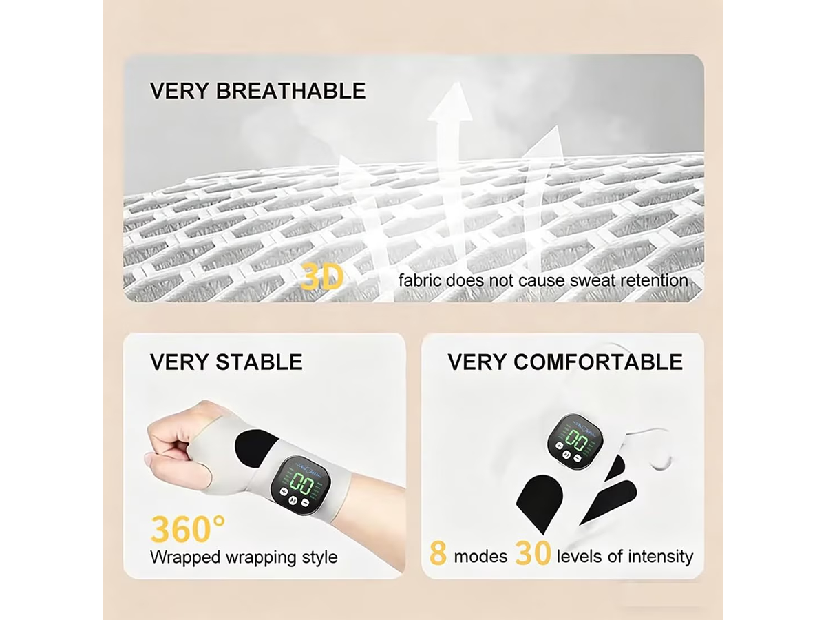 Electric Wrist Massager Cordless EMS Pulse Therapy Wrist Brace with LCD Display