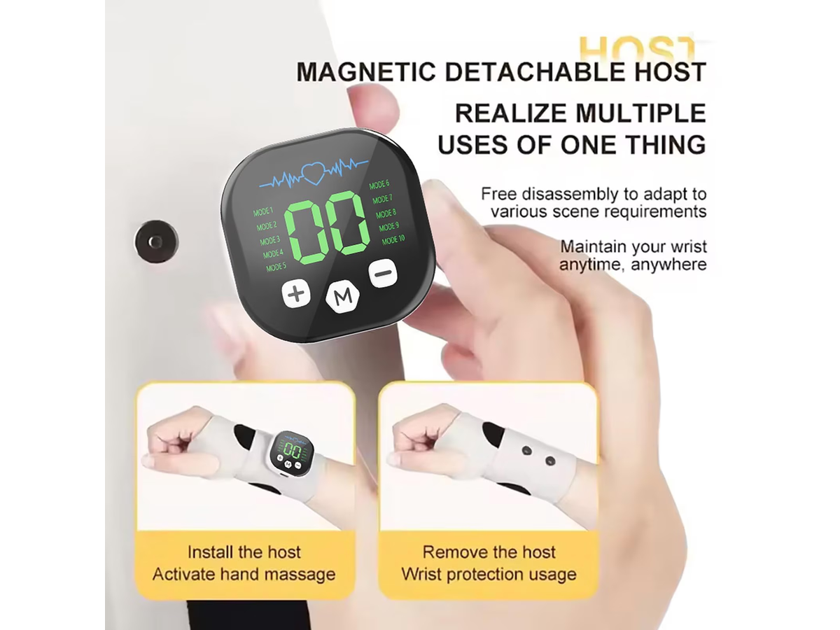 Electric Wrist Massager Cordless EMS Pulse Therapy Wrist Brace with LCD Display