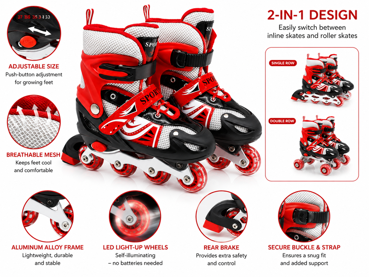 Adjustable Inline Skates with Light Up Wheels