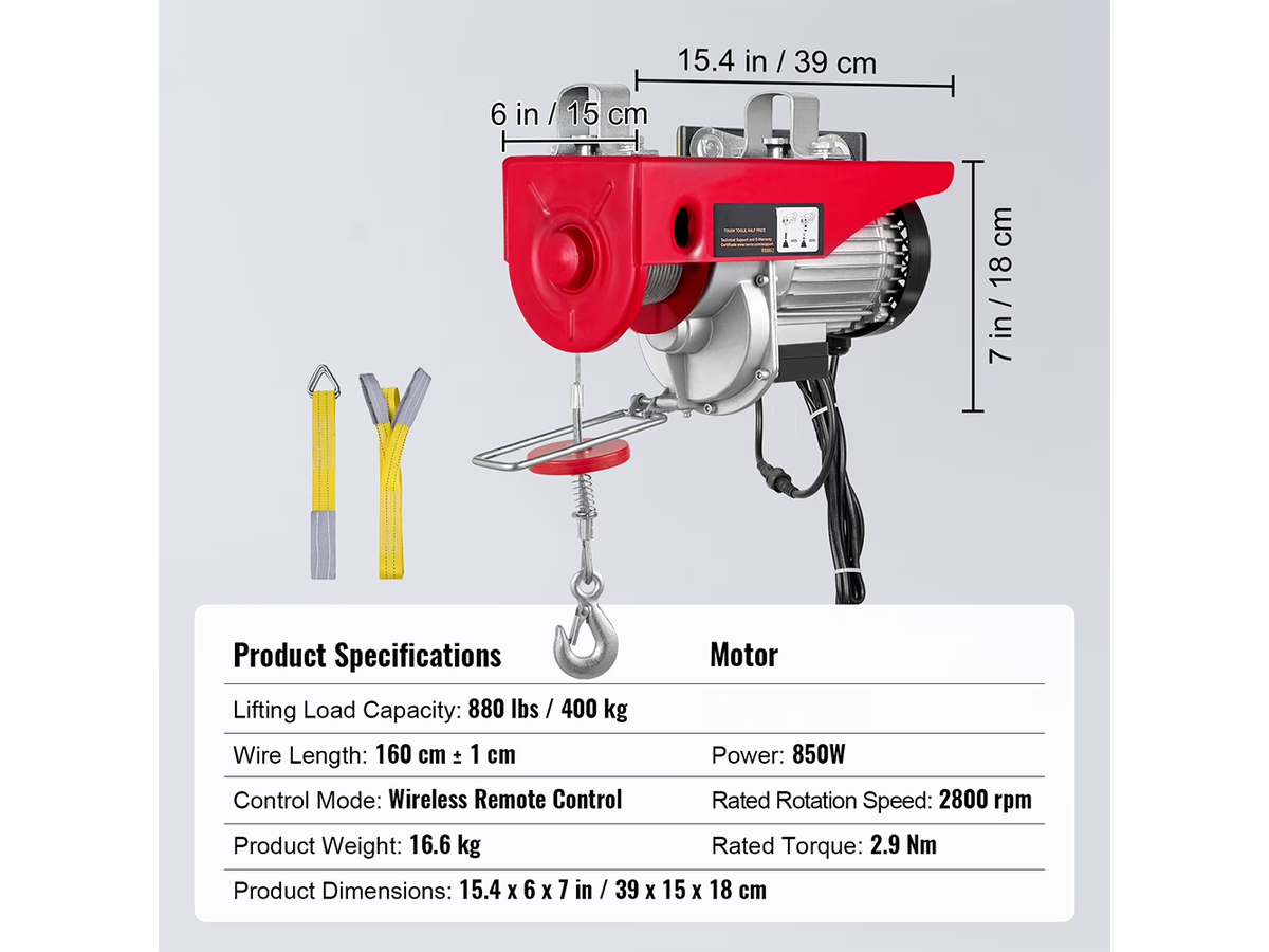 Electric Hoist Winch 400kg with Wireless Remote Control