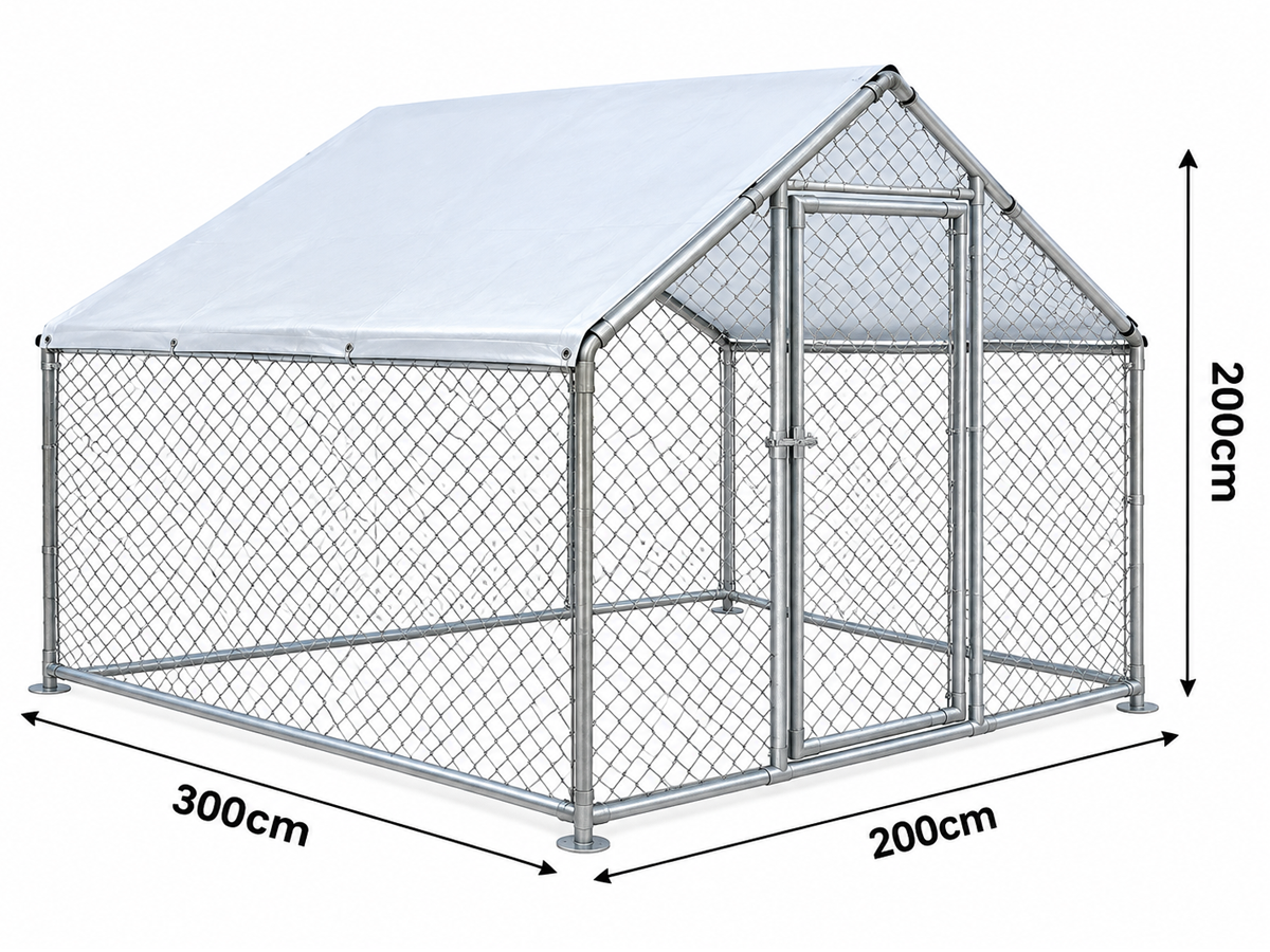 Outdoor Chicken Run 300 X 200 X 200 CM with Roof Cover Wire Mesh Enclosure