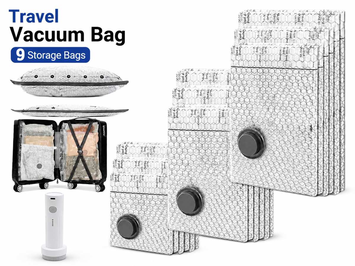Travel Vacuum Bags Cordless Compression Storage Set with Rechargeable Air Pump