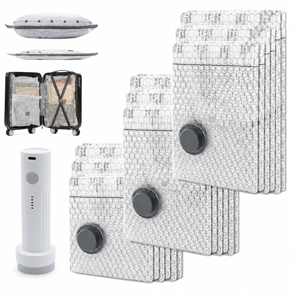 Travel Vacuum Bags Cordless Compression Storage Set with Rechargeable Air Pump