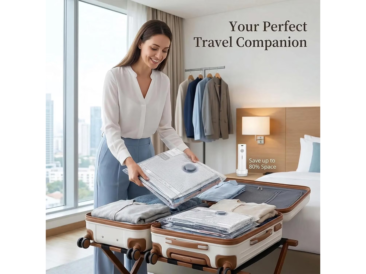 Travel Vacuum Storage Bags with Cordless Rechargeable Pump 12 Pack Space Saver Set