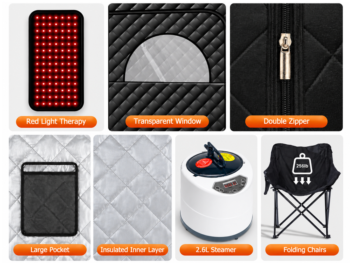 Steam Sauna with Red Light Therapy Portable 1200W Home Sauna Tent