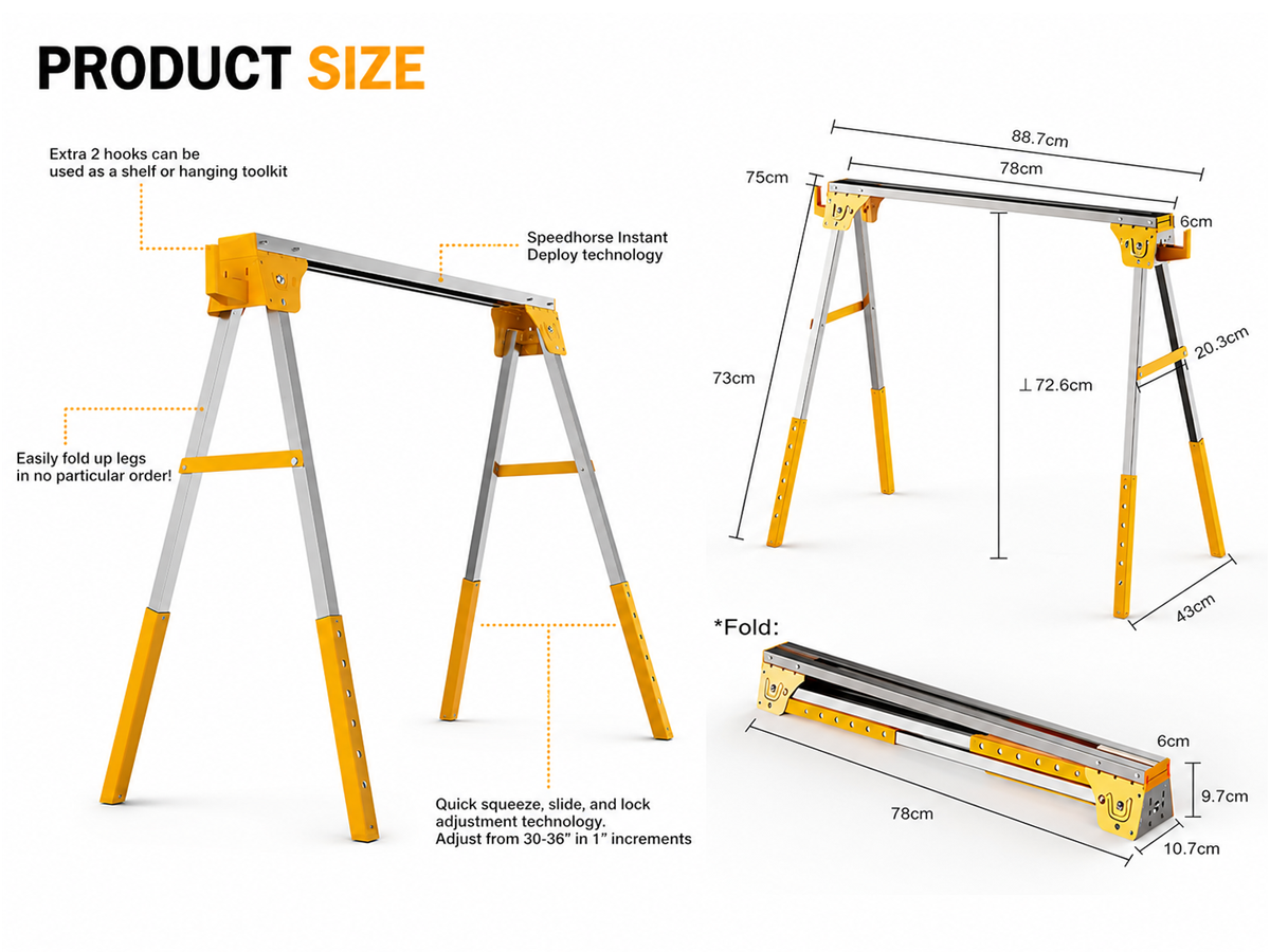 Adjustable Work Bench 2 Pack Foldable Heavy Duty Metal Sawhorses with Adjustable Height
