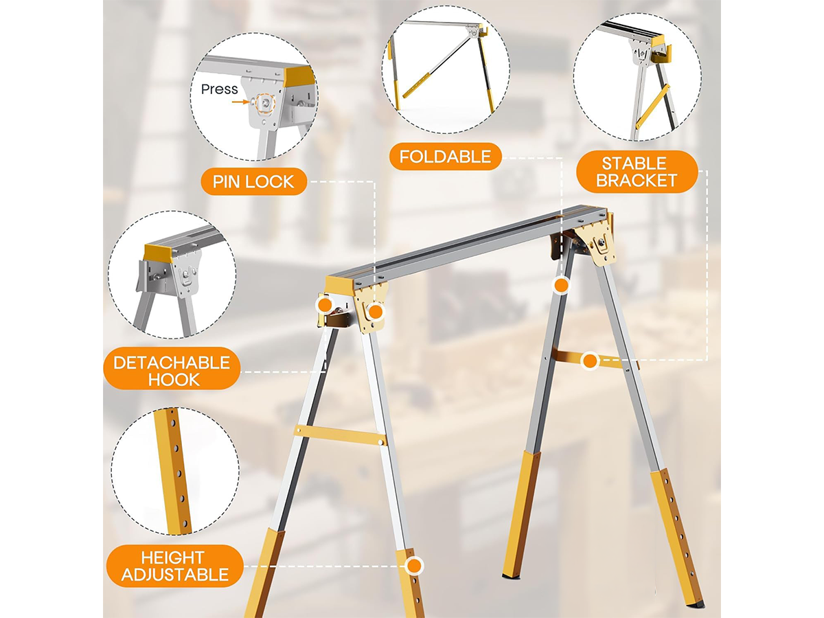 Adjustable Work Bench 2 Pack Foldable Heavy Duty Metal Sawhorses with Adjustable Height