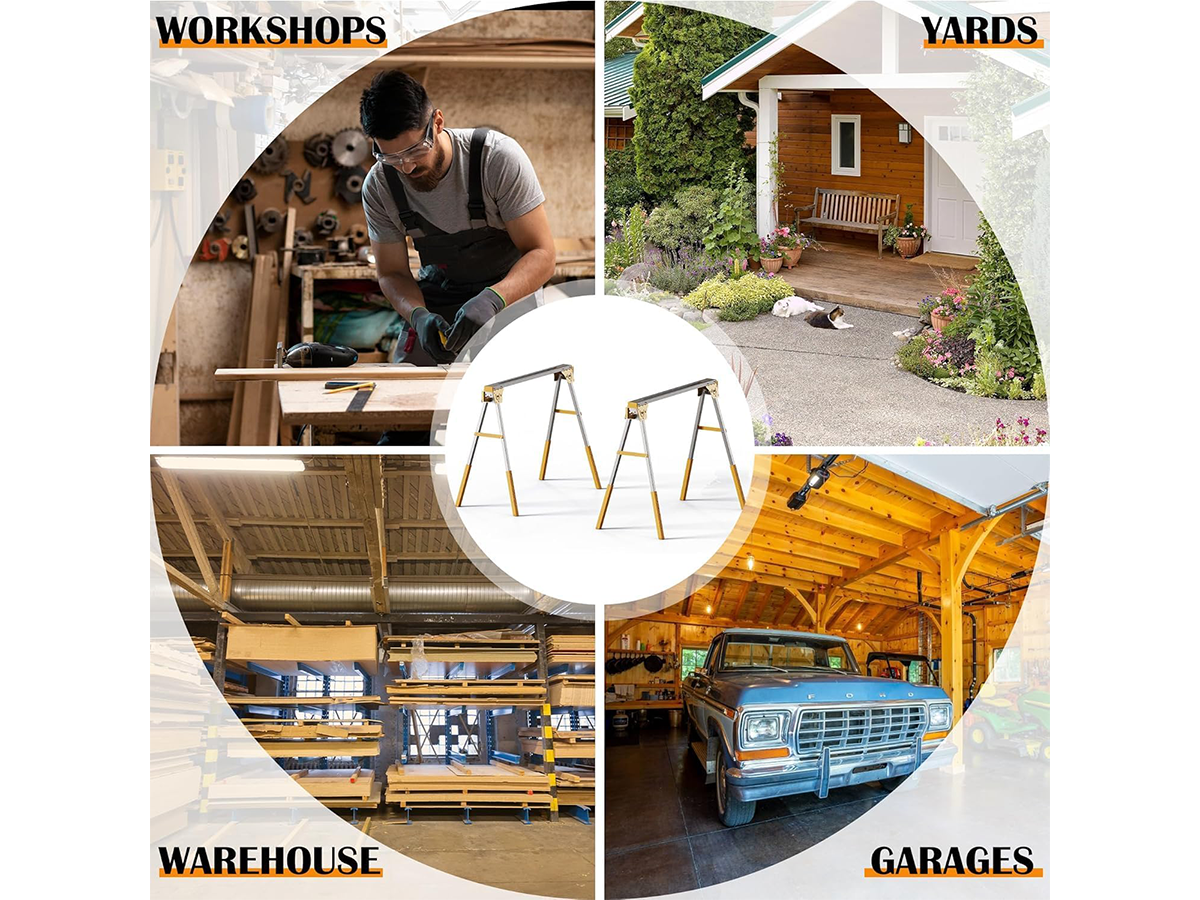 Adjustable Work Bench 2 Pack Foldable Heavy Duty Metal Sawhorses with Adjustable Height