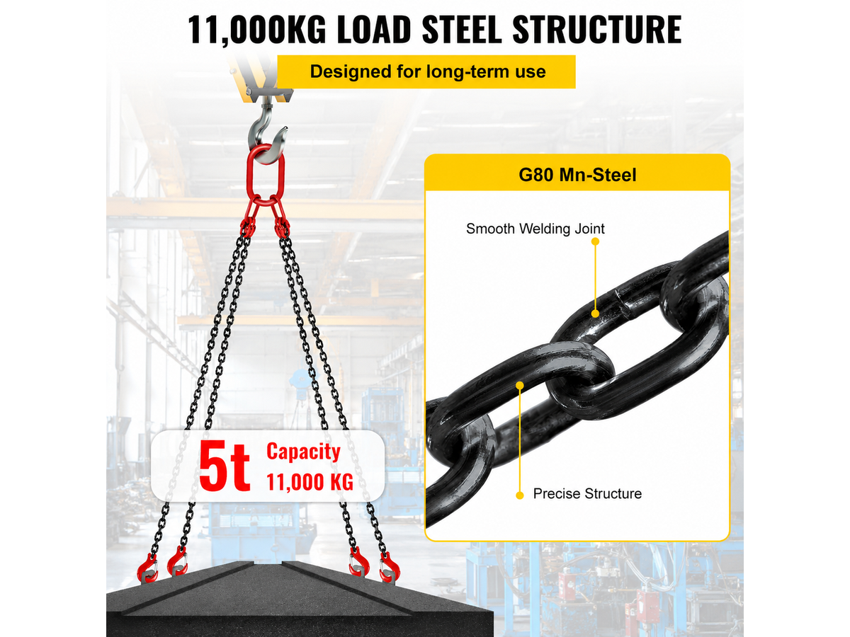 Lifting Chains with Hooks 4 Leg Chain Sling 5000 kg Heavy Duty Engine Lift Chain