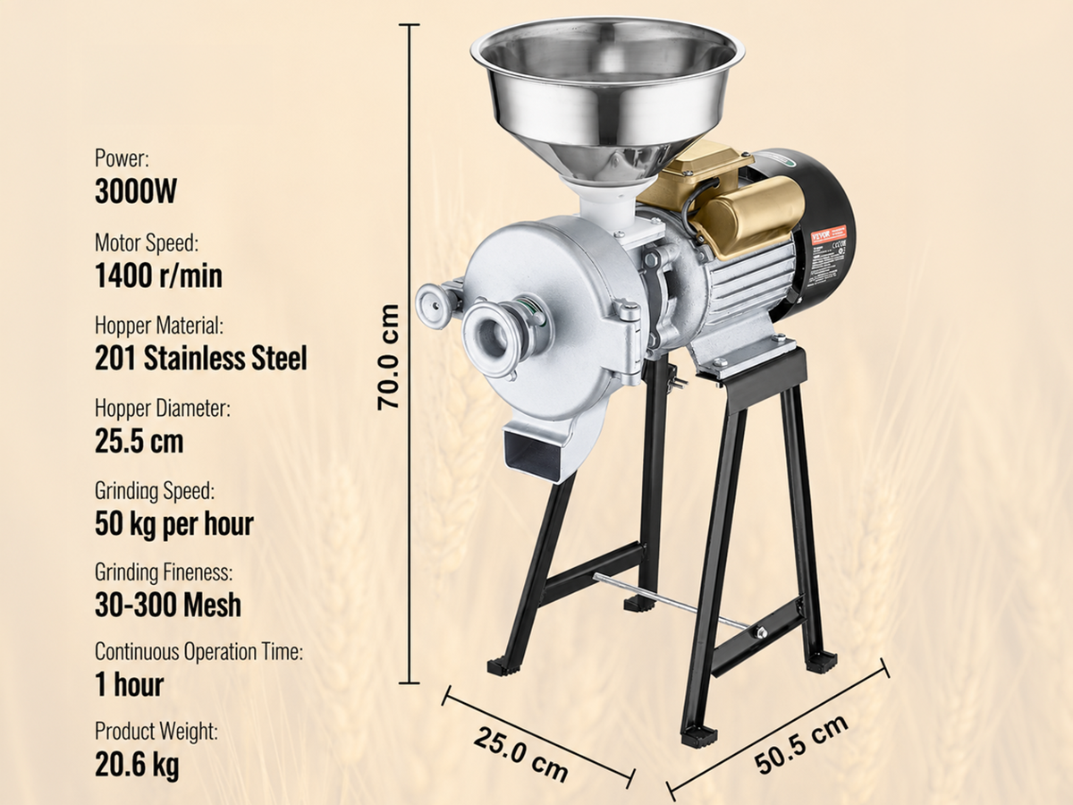 Electric Grain Mill Grinder 3000W Commercial Wet and Dry Grain Spice Corn Wheat Grinding Machine