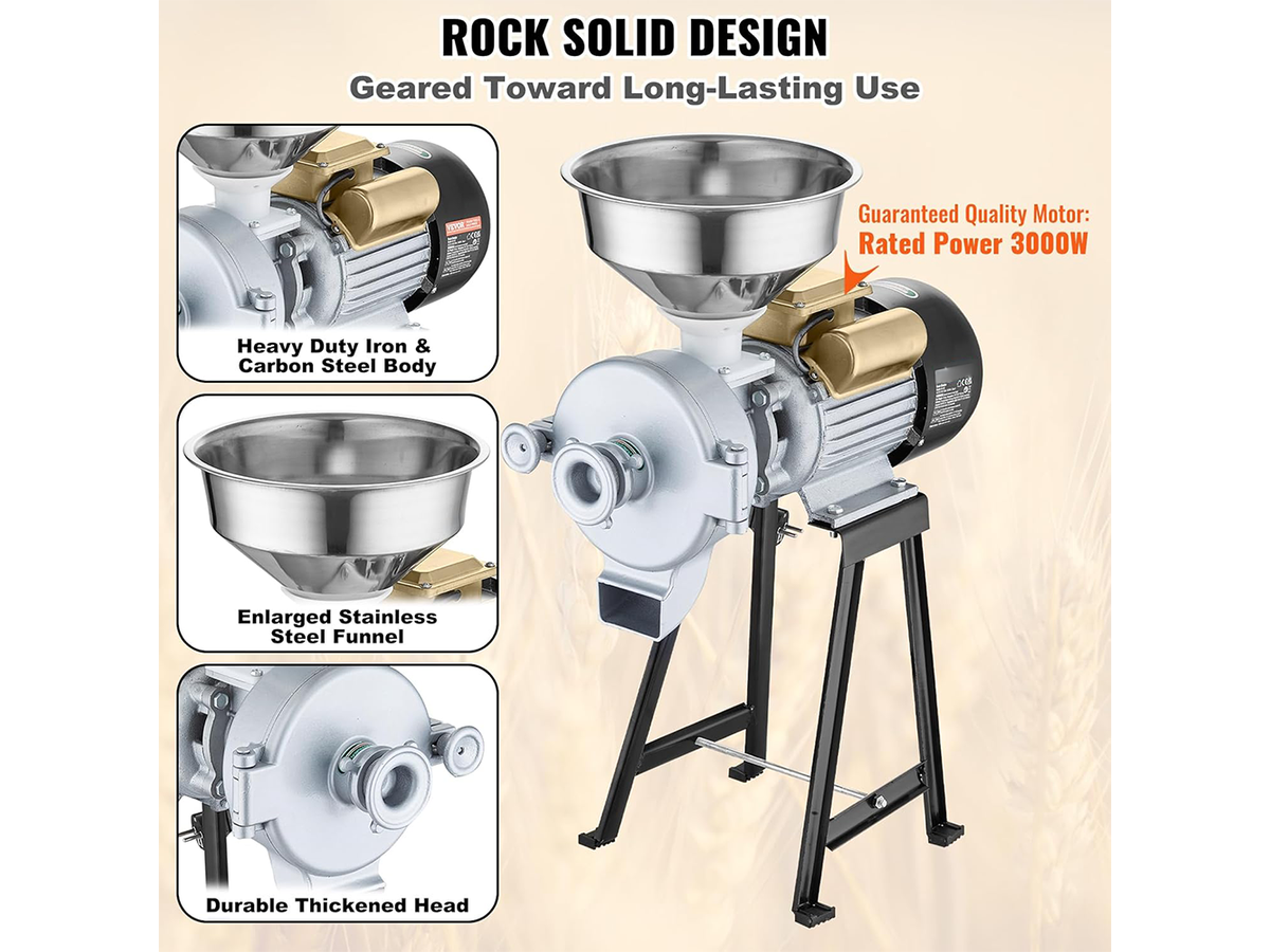 Electric Grain Mill Grinder 3000W Commercial Wet and Dry Grain Spice Corn Wheat Grinding Machine