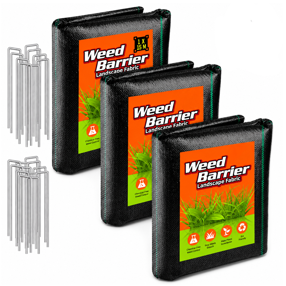 Weed Mat 3 Pack 1M X 15M Heavy Duty Landscape Fabric with 30 Pins